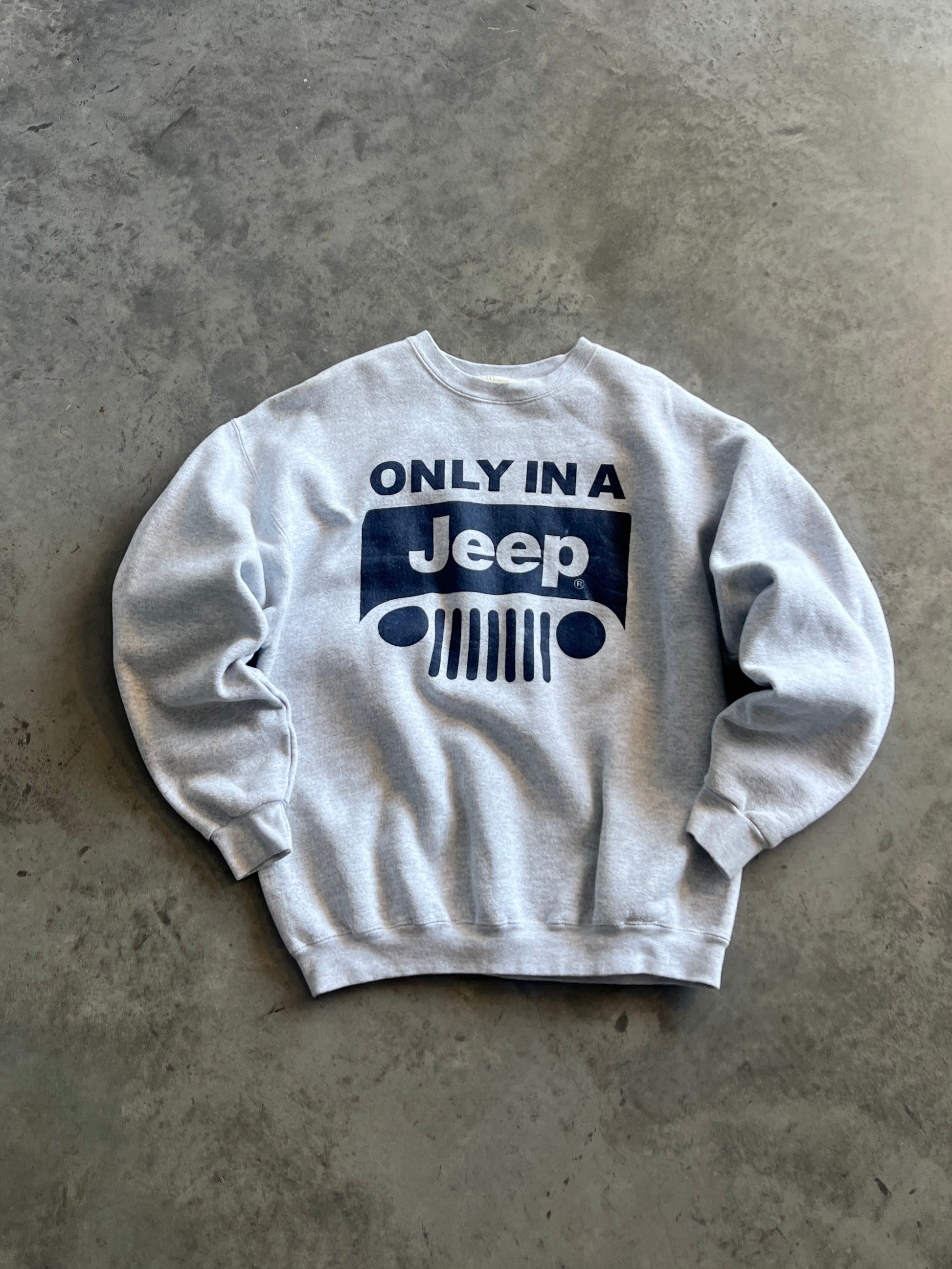 Vintage White Jeep Spellout Crew - L