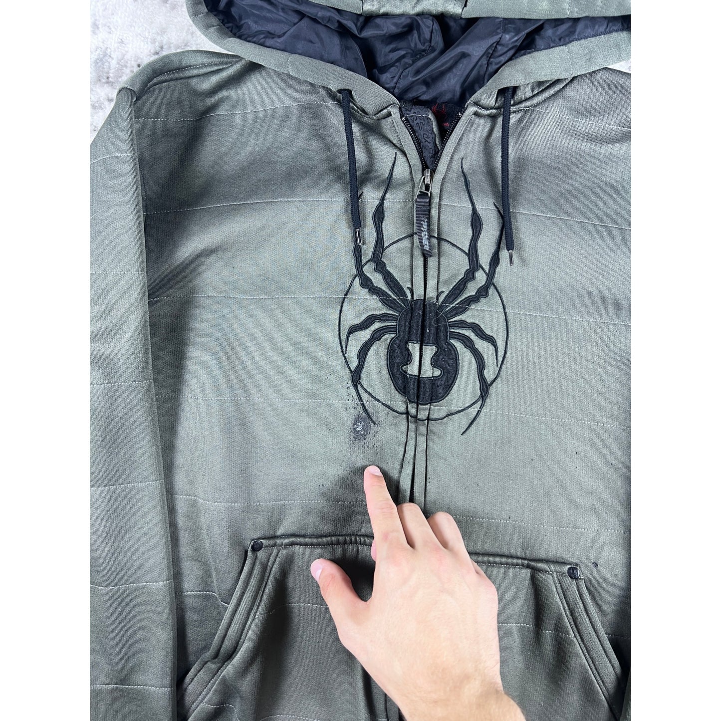 Y2k Spider Full Zip Grey Hoodie - L