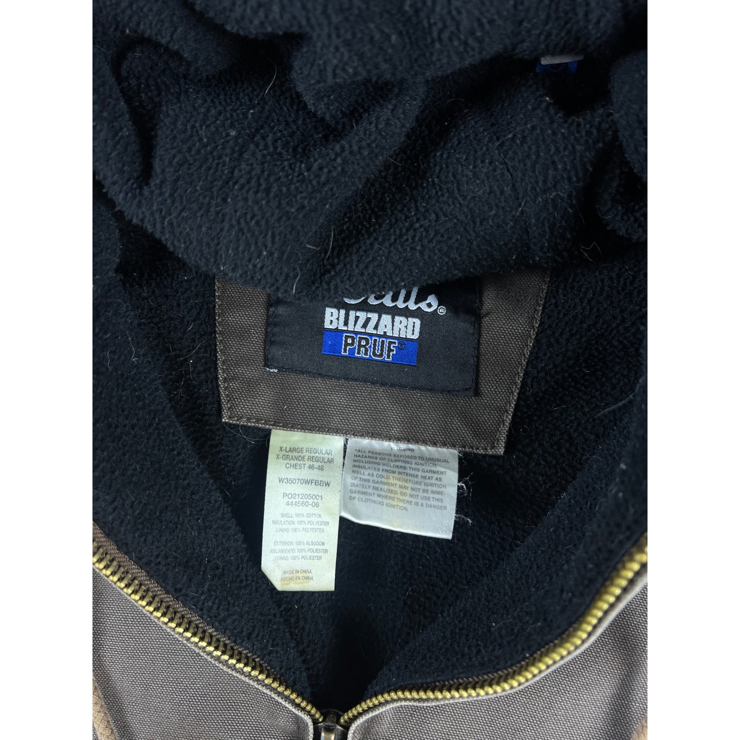 Walls Blizzard Pruf Jacket Mens XL Brown Hooded Canvas Fleece Lined Workwear