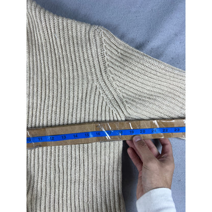 Vintage Cardigan Mens S Cream Shawl Collar Single Button Chunky Knit Ribbed