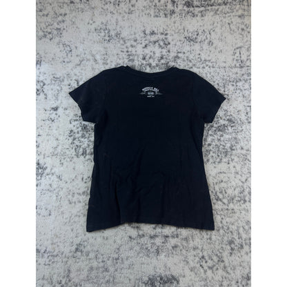 Harley Davidson Shirt Womens M Black Bleached American Flag Motorcycle Cody WY