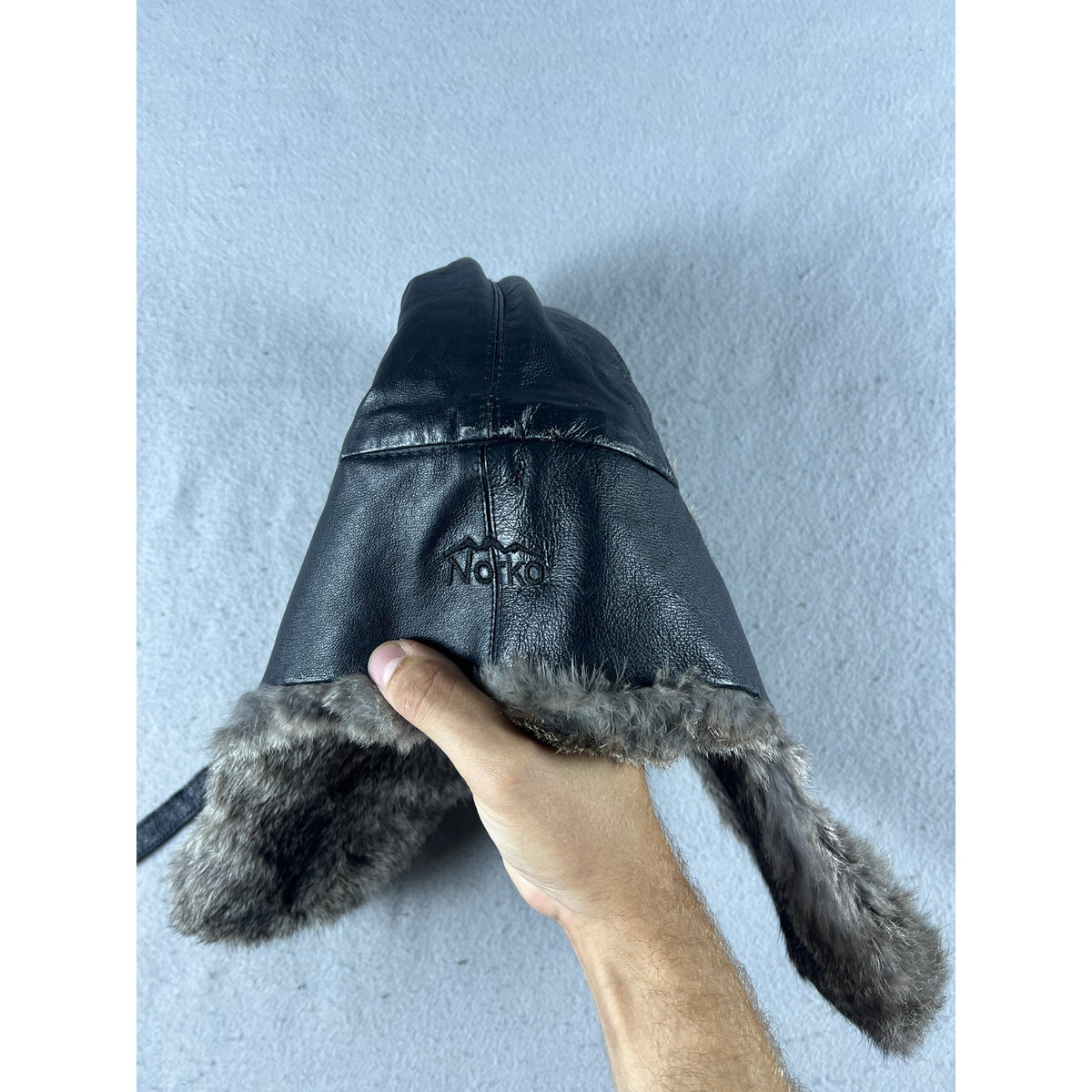 Norko Leather Rabbit Fur Trapper Bomber Hat