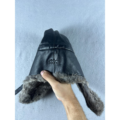 Norko Leather Rabbit Fur Trapper Bomber Hat