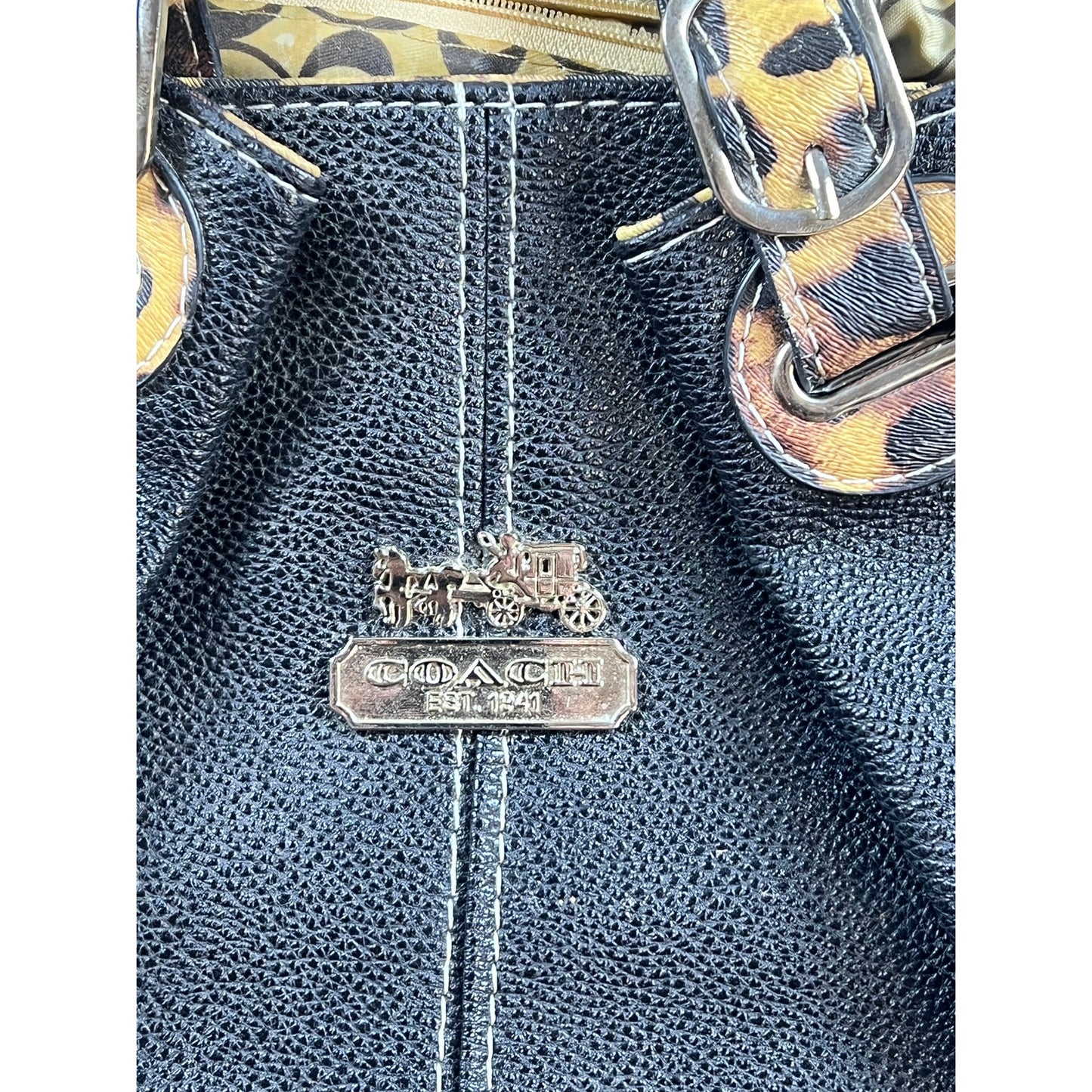 Vintage Black Lepord-Print Coach New York Tote Bag