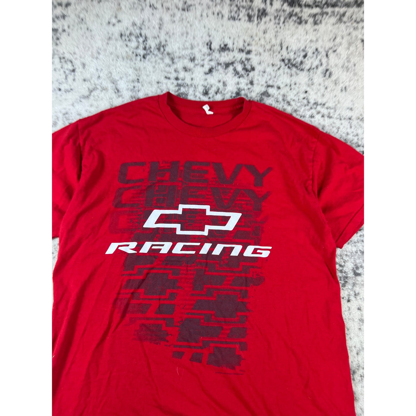 Chevy Racing T-Shirt Mens XL Red Crew Neck Bowtie Logo Sports Graphics Print Tee