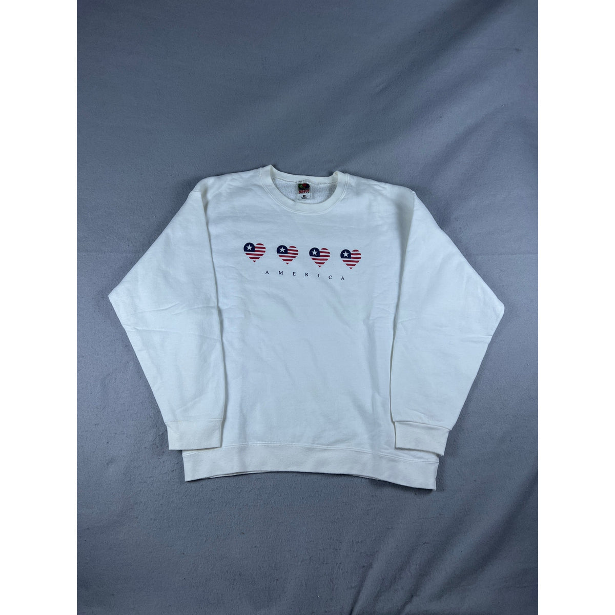 Vintage America Flag Heart Star Stripes Sweatshirt - M