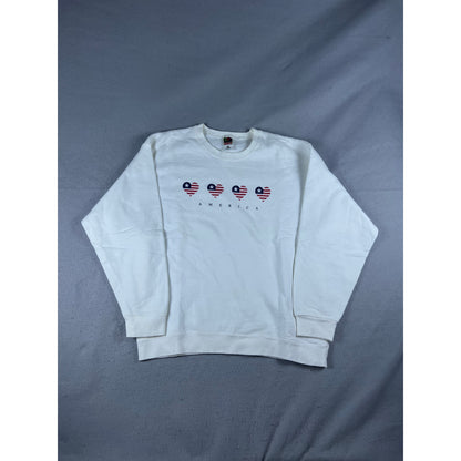 Vintage America Flag Heart Star Stripes Sweatshirt - M