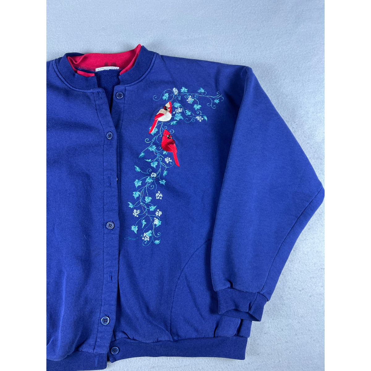 Vintage Floral Cardinal Sweatshirt Cardigan - M