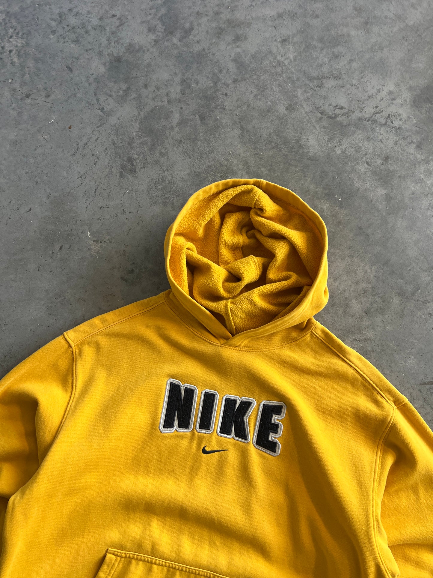Vintage Yellow Nike Spellout Hoodie - XS
