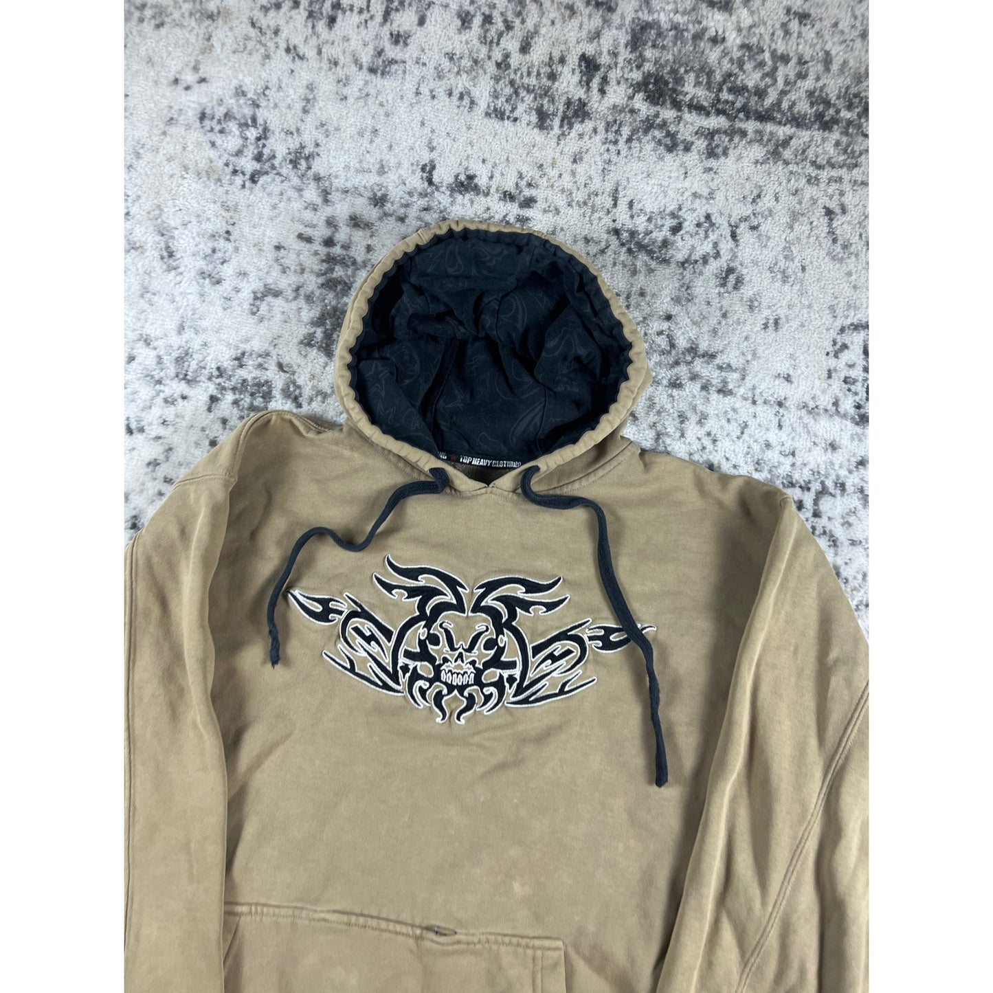 Vintage TOP Heavy Beige Dragon Hoodie Medium Embroidered Graphic