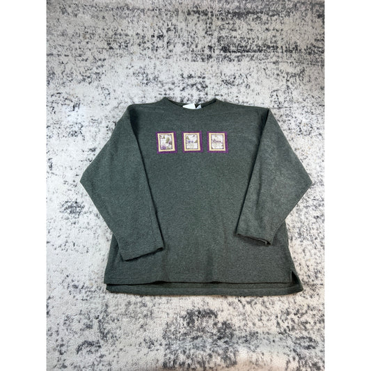 Vintage Diport USA Sweatshirt Womens 2XL Green Patchwork Cottagecore Classic