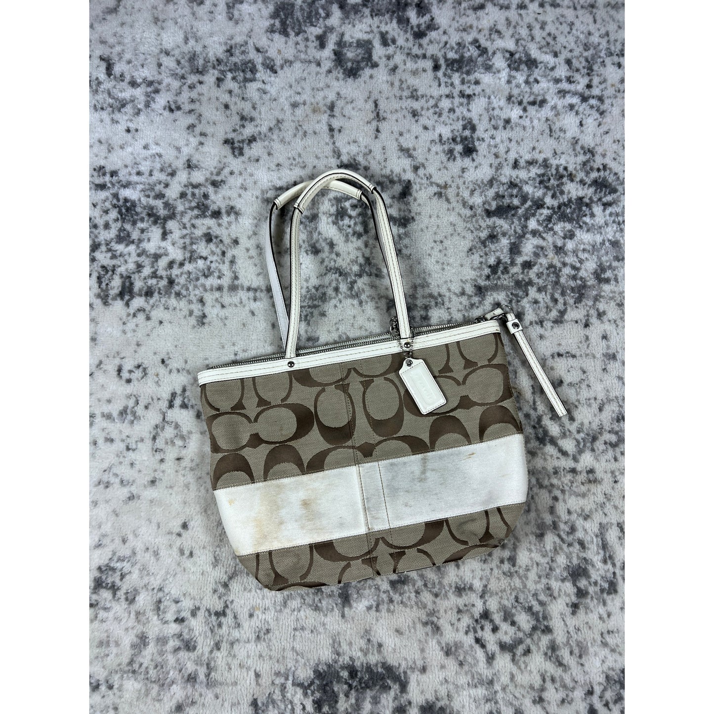 Vintage Coach Signature Framed Tote Hand Bag Purse Khaki 90s