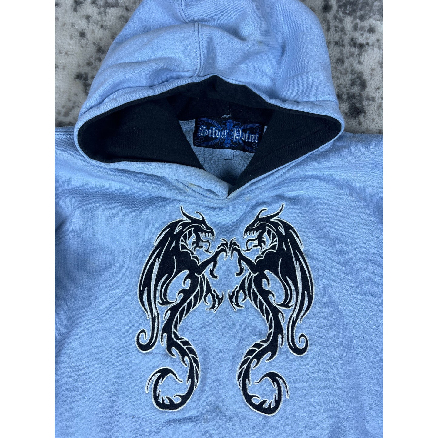 VTG Silver Point Blue Dragon Hoodie - XS