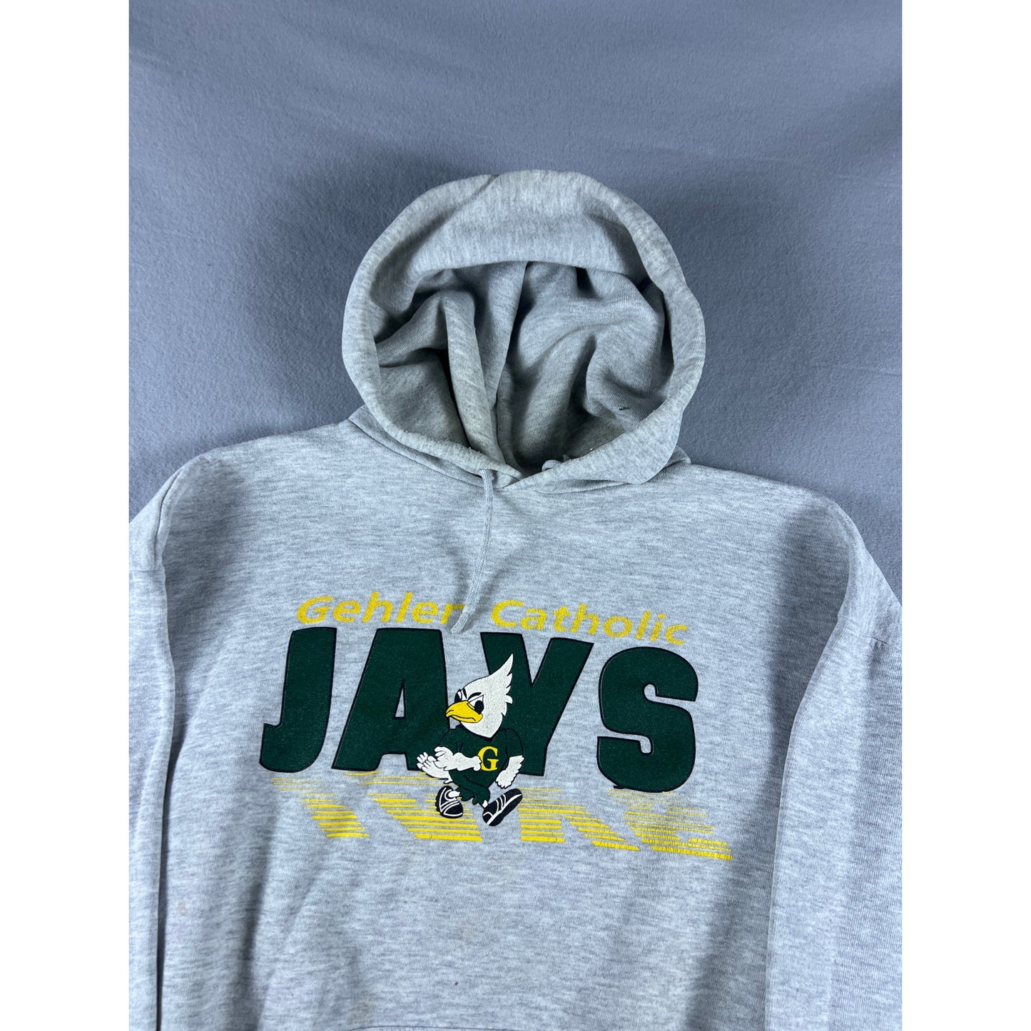Vintage Gehlen Catholic Jays Hoodie Mens XL Gray Fleece Lined Sweatshirt Sports