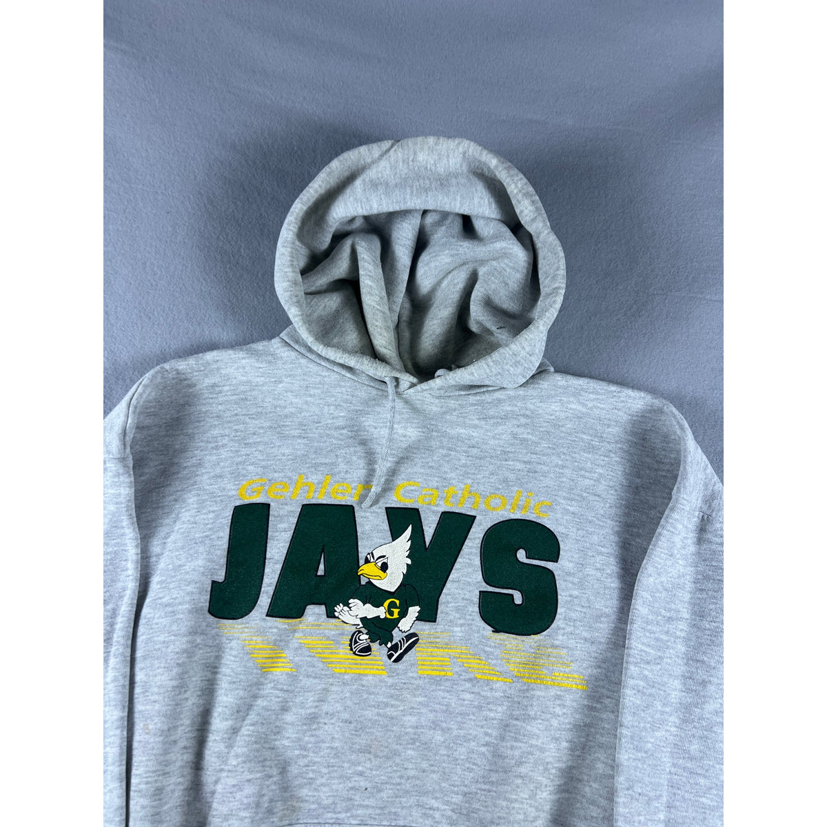Vintage Gehlen Catholic Jays Hoodie Mens XL Gray Fleece Lined Sweatshirt Sports