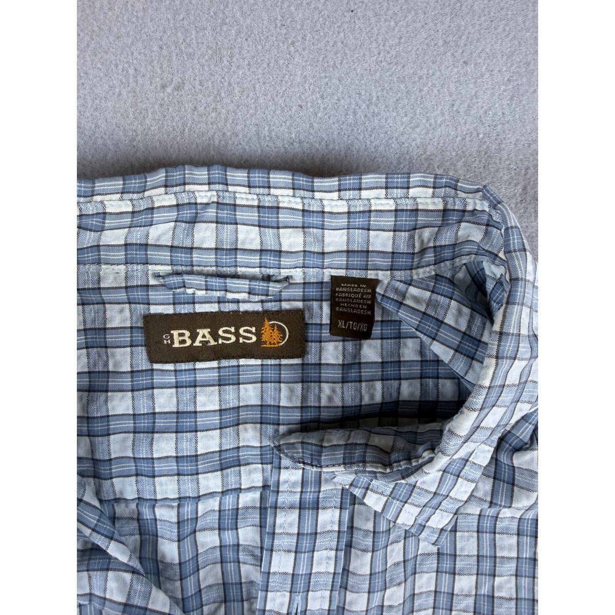 GH Bass Plaid Seersucker Shirt - XL