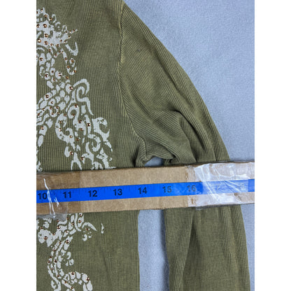 OneWorld Green Y2K Ribbed Embroidered Hooded Top - M