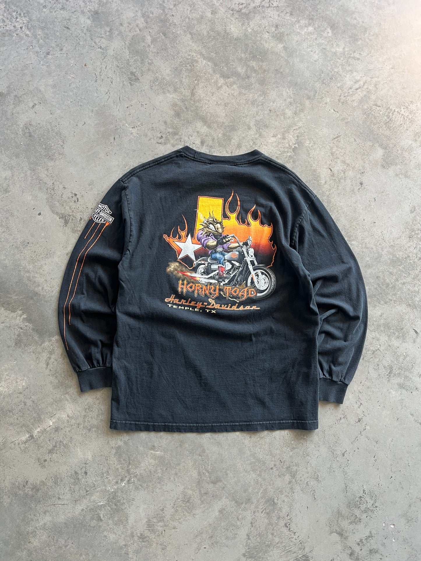 Vintage Black Flaming Harley Davidson Shirt - L