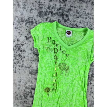 Y2k Green Harley Davidson Lace Top - S