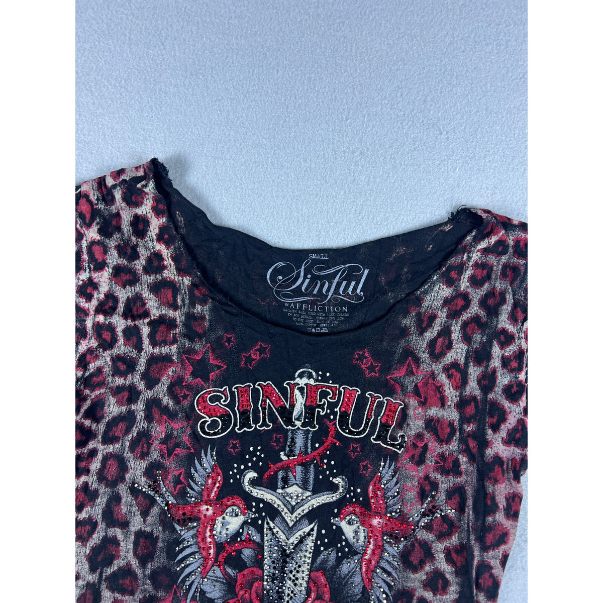 Sinful by Affliction Leopard Print T-Shirt Womens - S