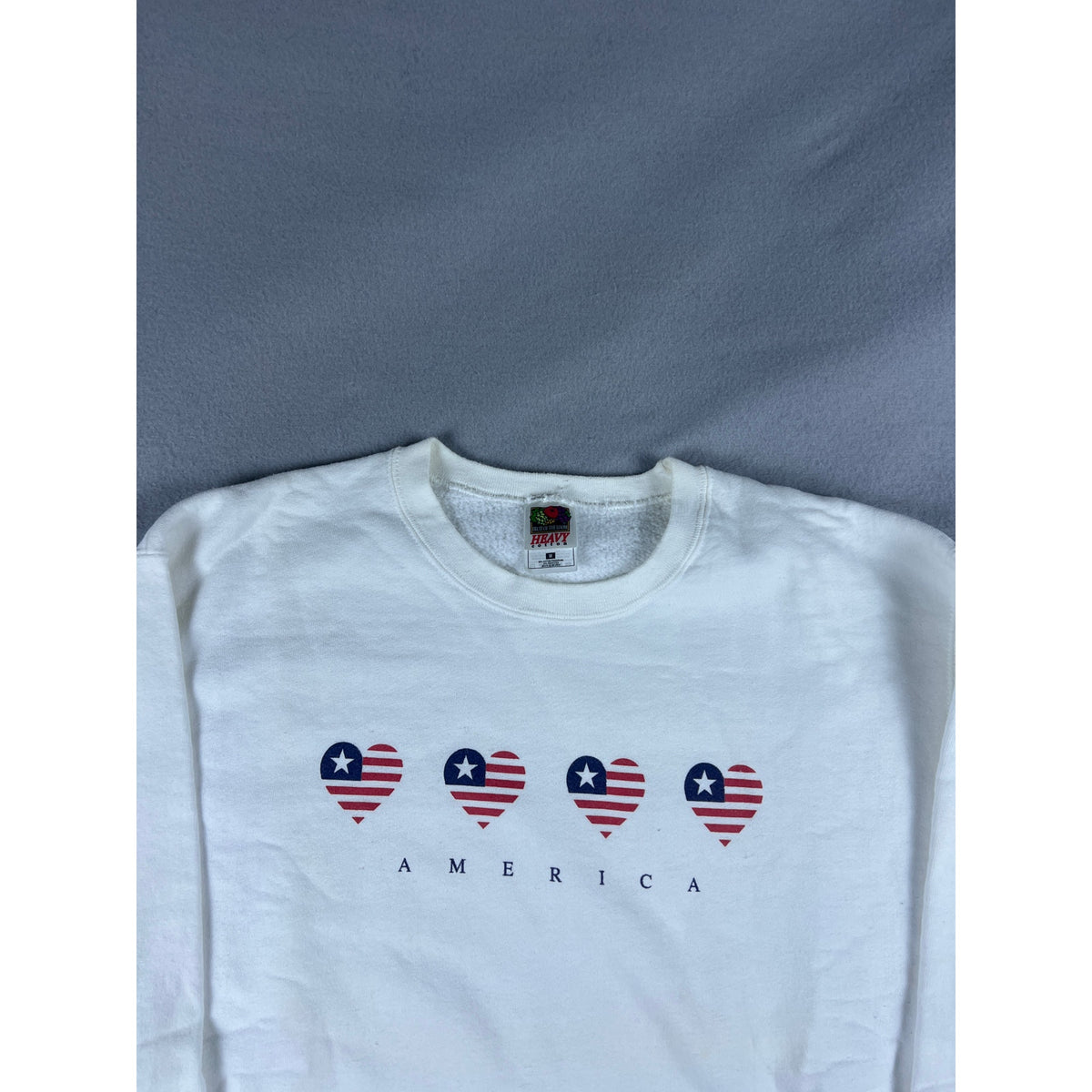 Vintage America Flag Heart Star Stripes Sweatshirt - M
