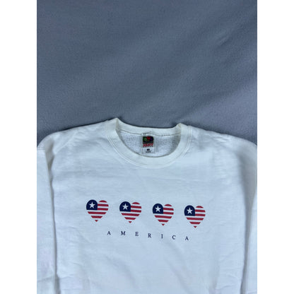 Vintage America Flag Heart Star Stripes Sweatshirt - M