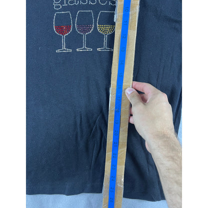 Wine Glasses Rhinestone T-Shirt Womens - XL