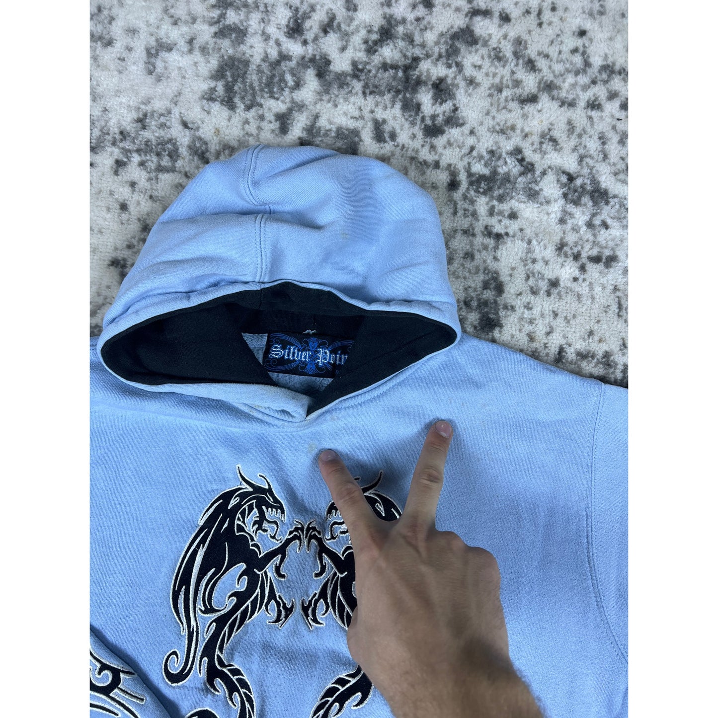 VTG Silver Point Blue Dragon Hoodie - XS