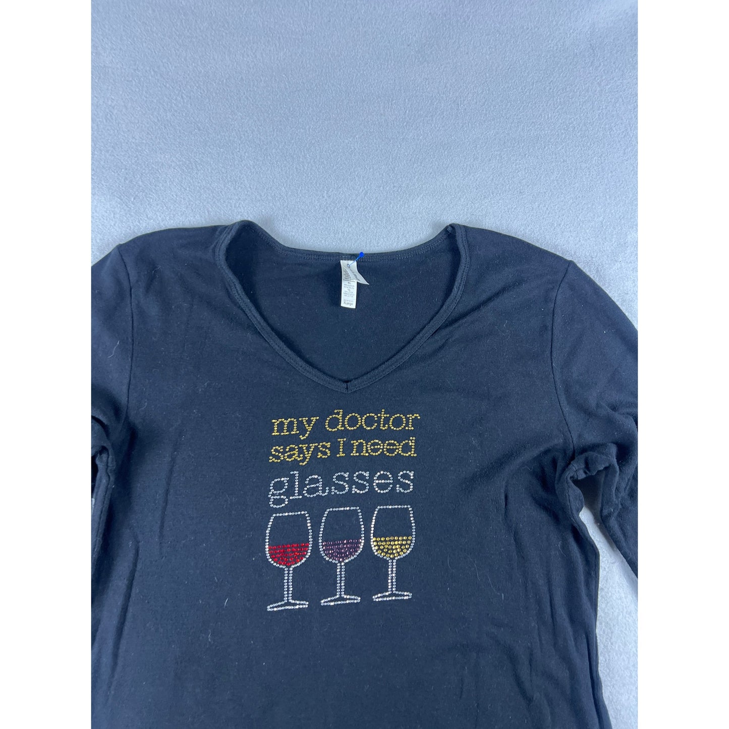 Wine Glasses Rhinestone T-Shirt Womens - XL