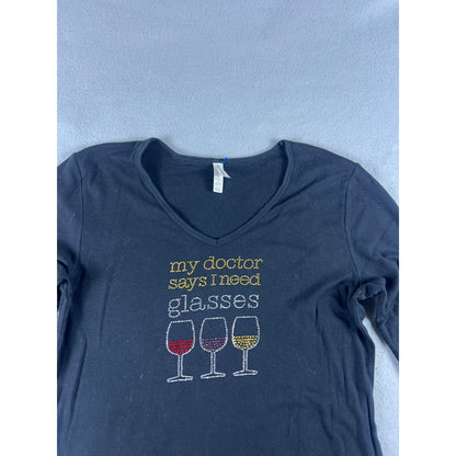 Wine Glasses Rhinestone T-Shirt Womens - XL