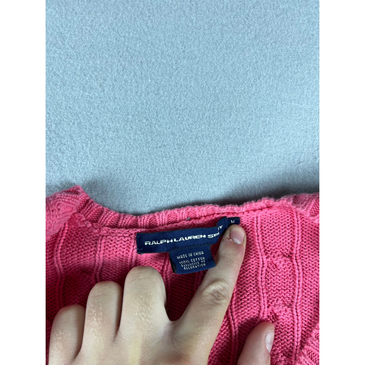 Ralph Lauren Sport Sweater Women M Pink V-Neck Cable Knit Ribbed Preppy Layering