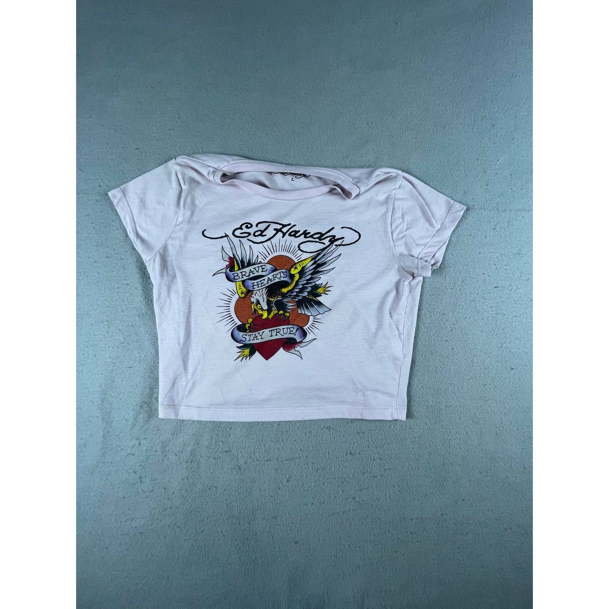 Y2K Ed Hardy Eagle Tattoo Brave Hearts Cropped Top - L