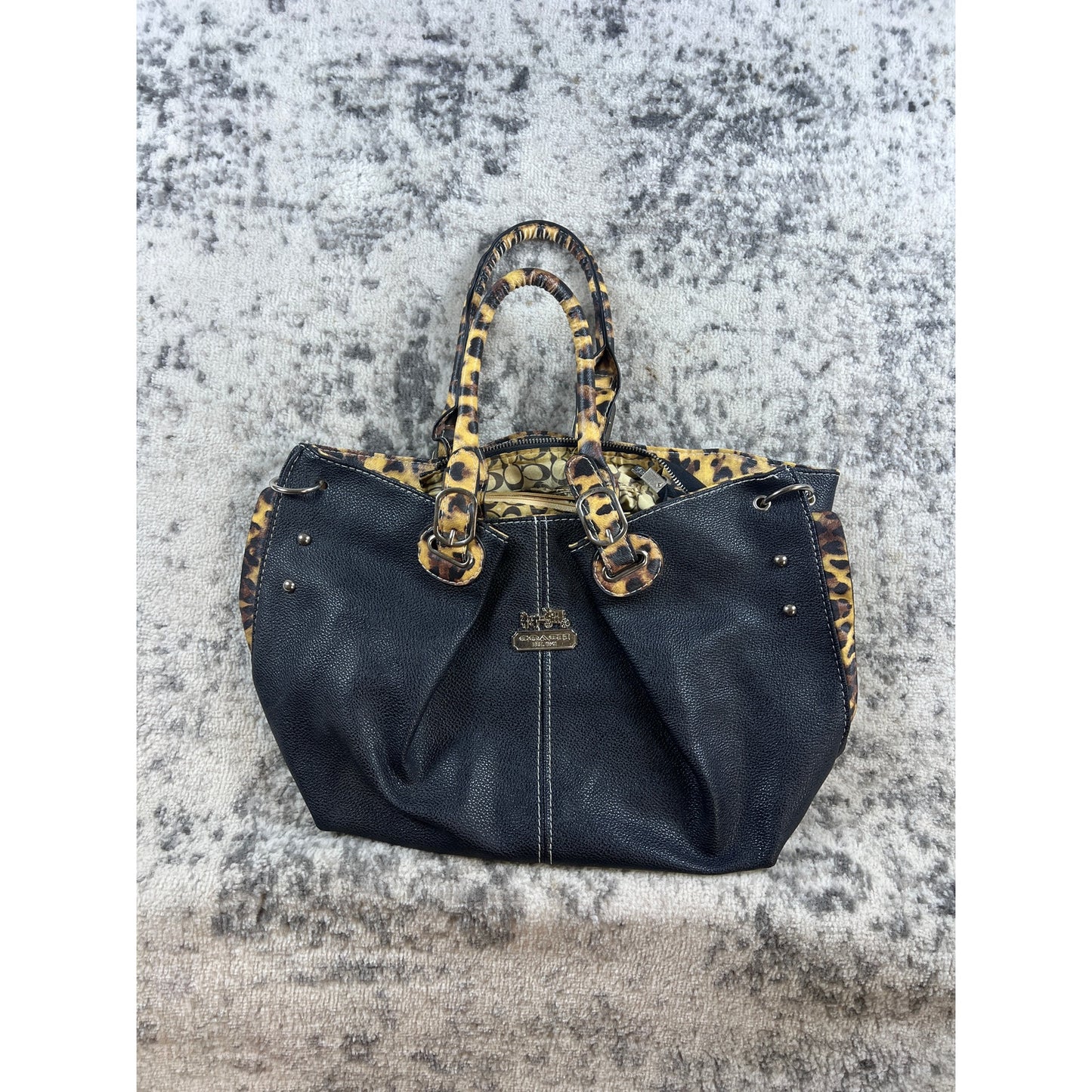 Vintage Black Lepord-Print Coach New York Tote Bag