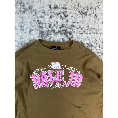 Vintage Dale Earnhardt Jr T-Shirt Womens L Brown Camo Sleeve NASCAR Racing Tee