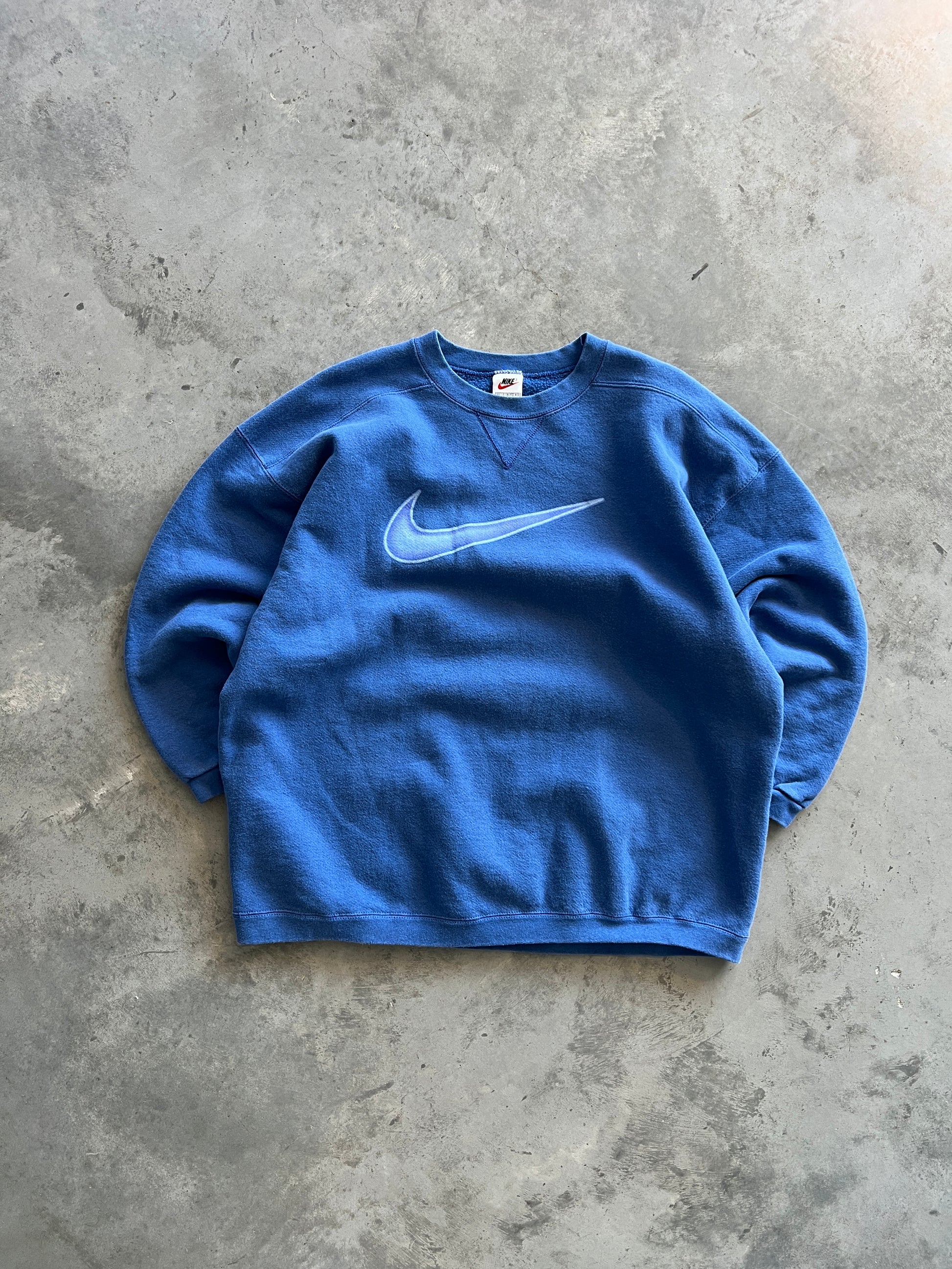 Vintage Blue Nike Swoosh Crew - XL