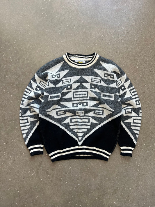 Vintage White Patterned Sweater - M