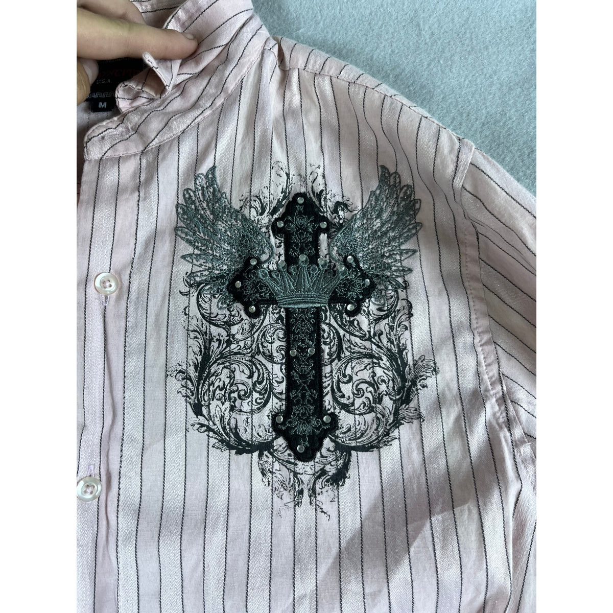 Patroncito Cross Crown Rhinestone Shirt - M