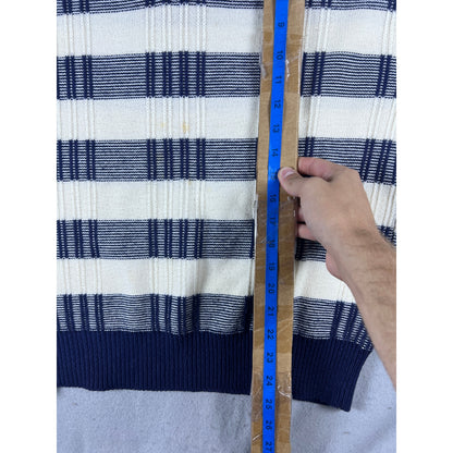 Vintage PGA Tour Sweater Mens L Navy Blue White V Neck Striped Golf Sports