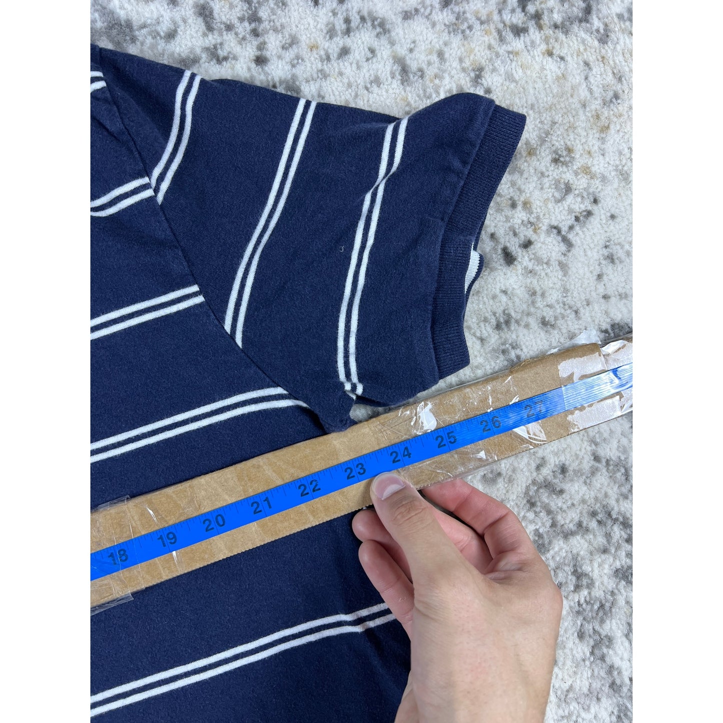 Vintage Navy Blue Puritan Striped Polo Shirt - L