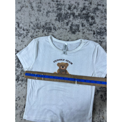 Teddy Bear T-Shirt Cuddly Cub Womens XS White Cute Graphic Tee Y2K