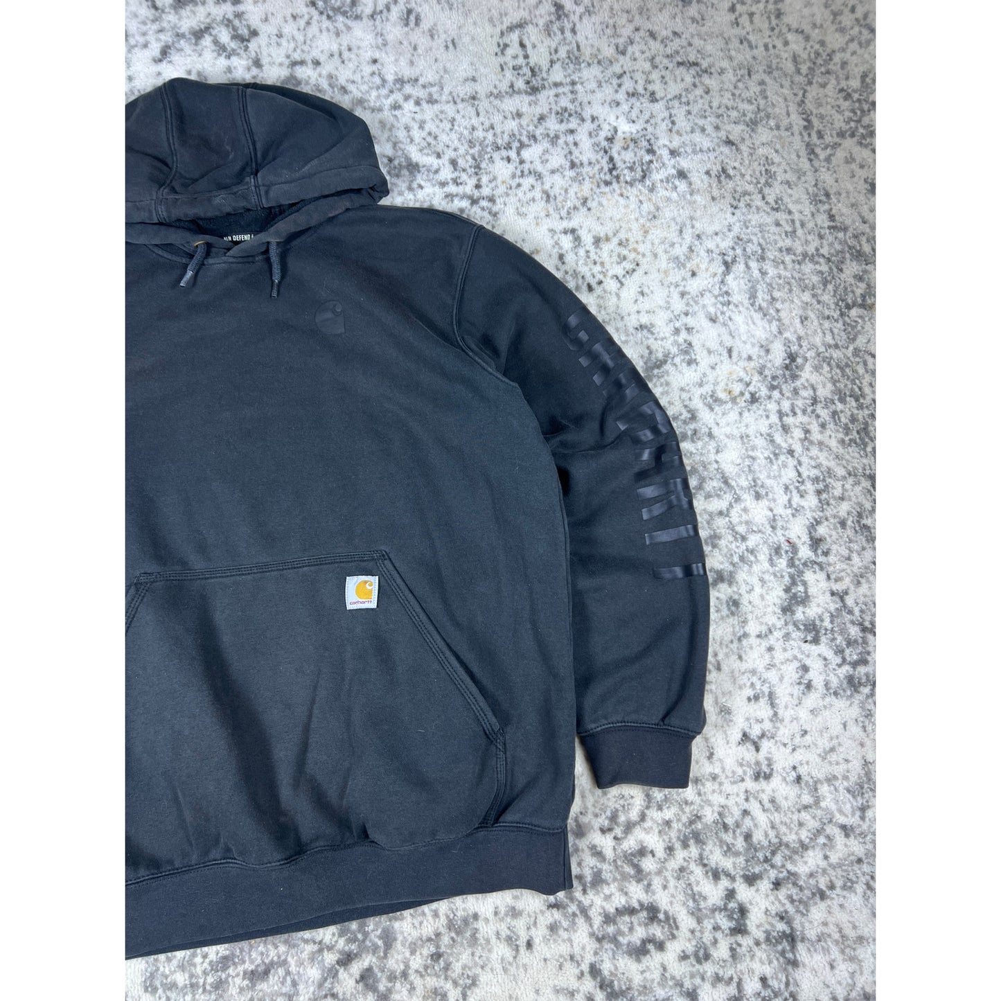 Vintage Black Carhartt Spellout Hoodie - L