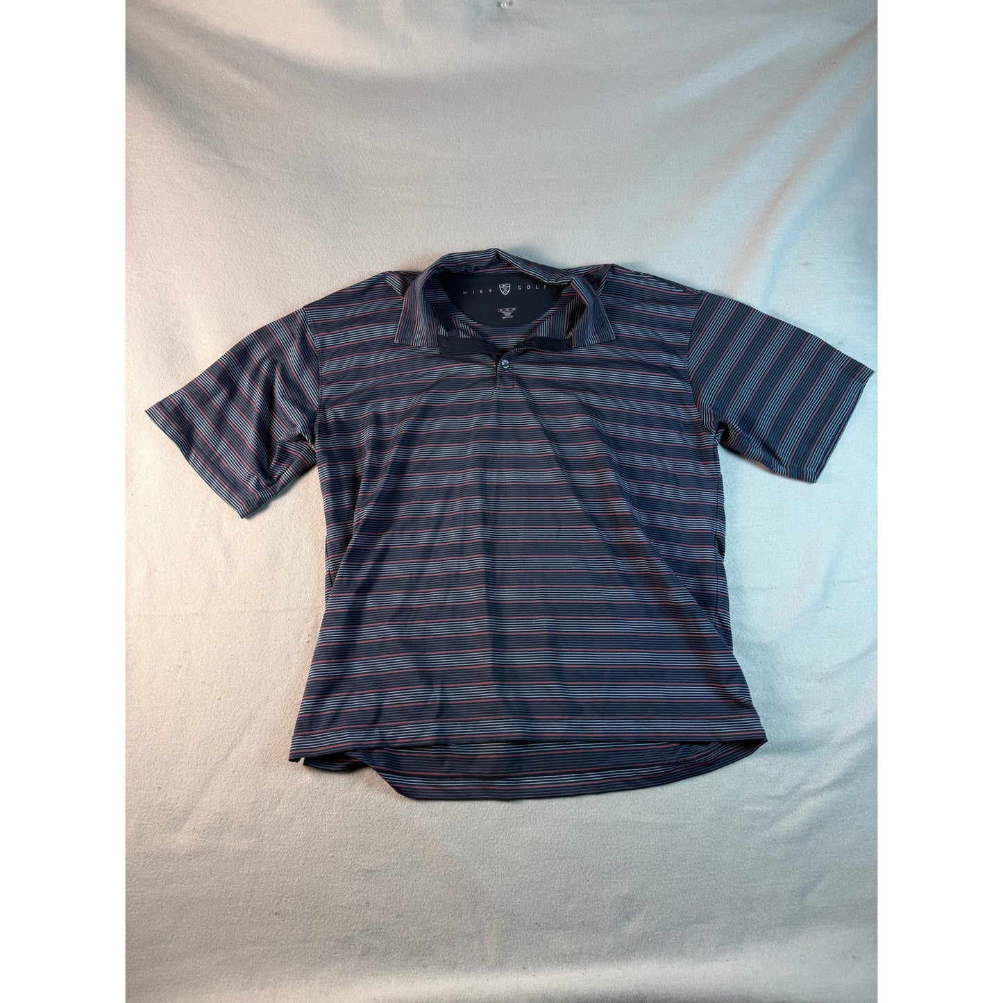 Nike Golf Polo Shirt Mens XL Navy Blue Short Sleeve Striped Dri-FIT UV Athletic