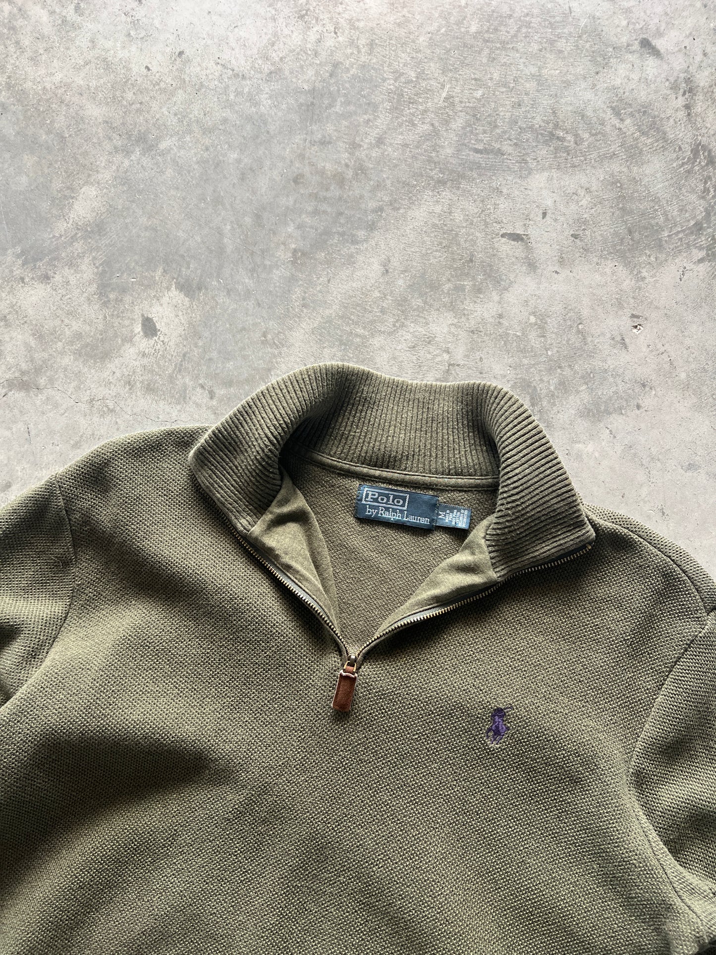Vintage Green Polo Quarter Zip- M