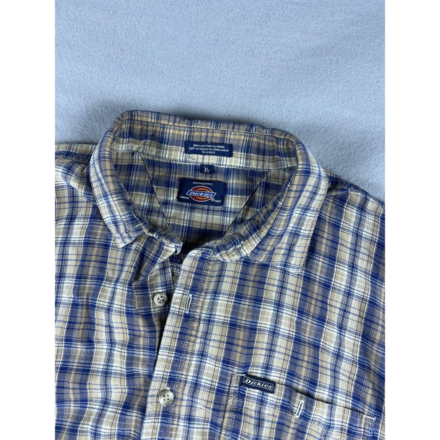 Dickies Plaid Tan Button Down Shirt - XL