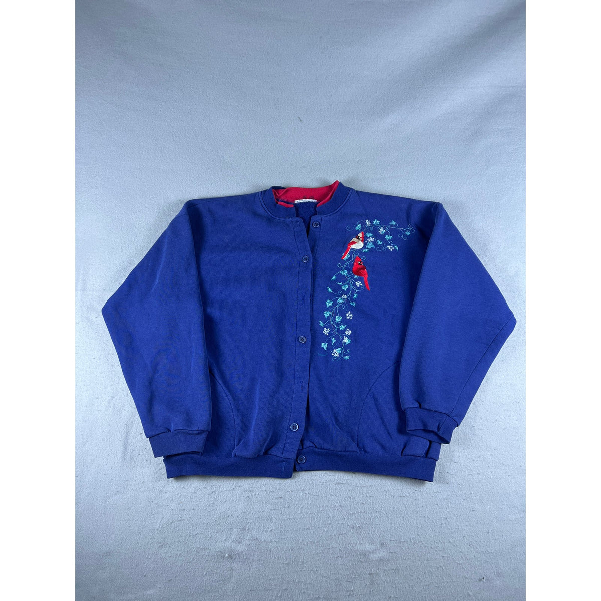 Vintage Floral Cardinal Sweatshirt Cardigan - M