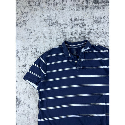 Vintage Navy Blue Puritan Striped Polo Shirt - L