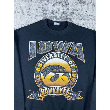 Vintage Black Iowa Hawkeyes Graphic Crew - XL