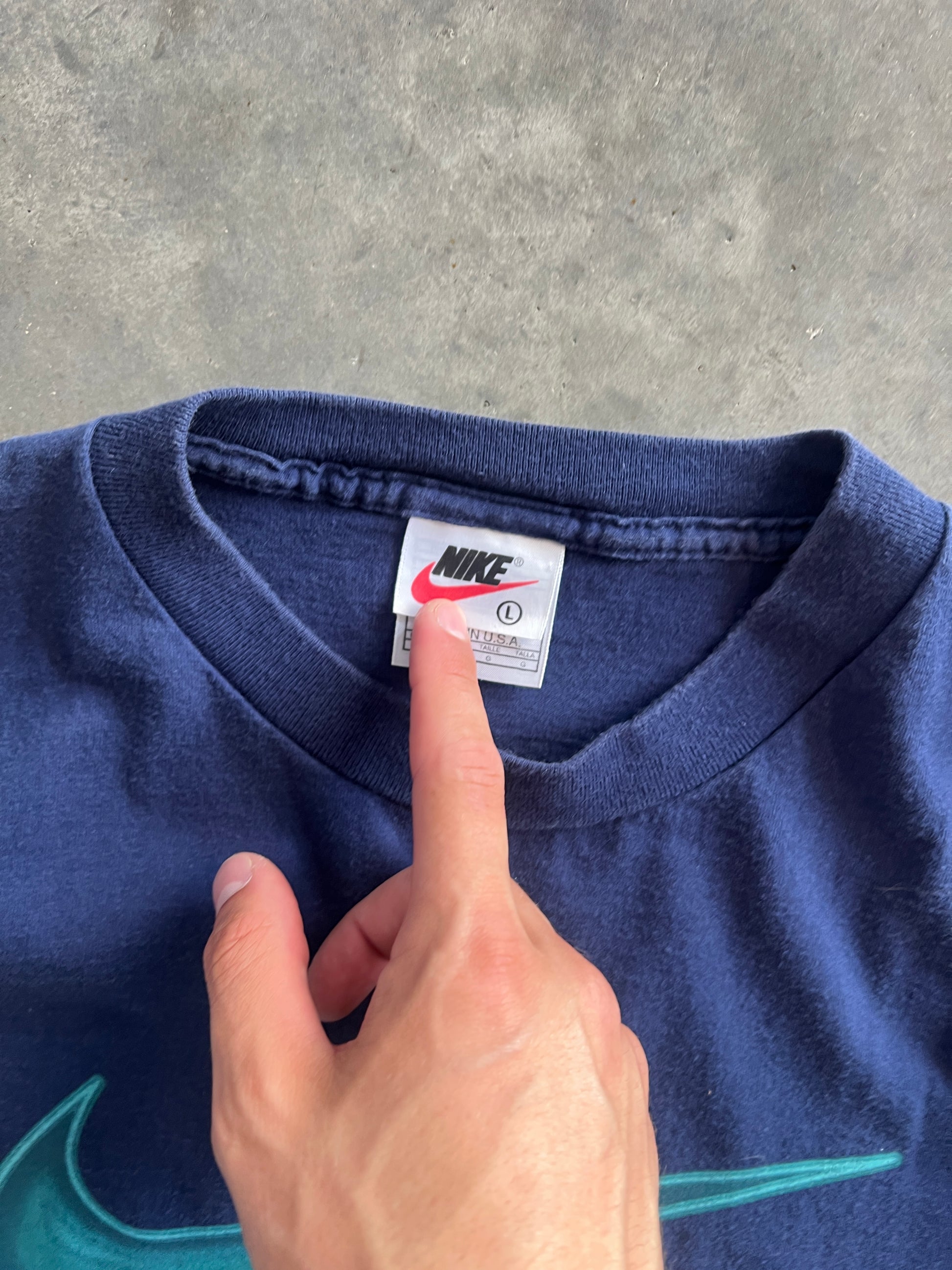 Vintage Sky Blue Swoosh Nike Shirt - L