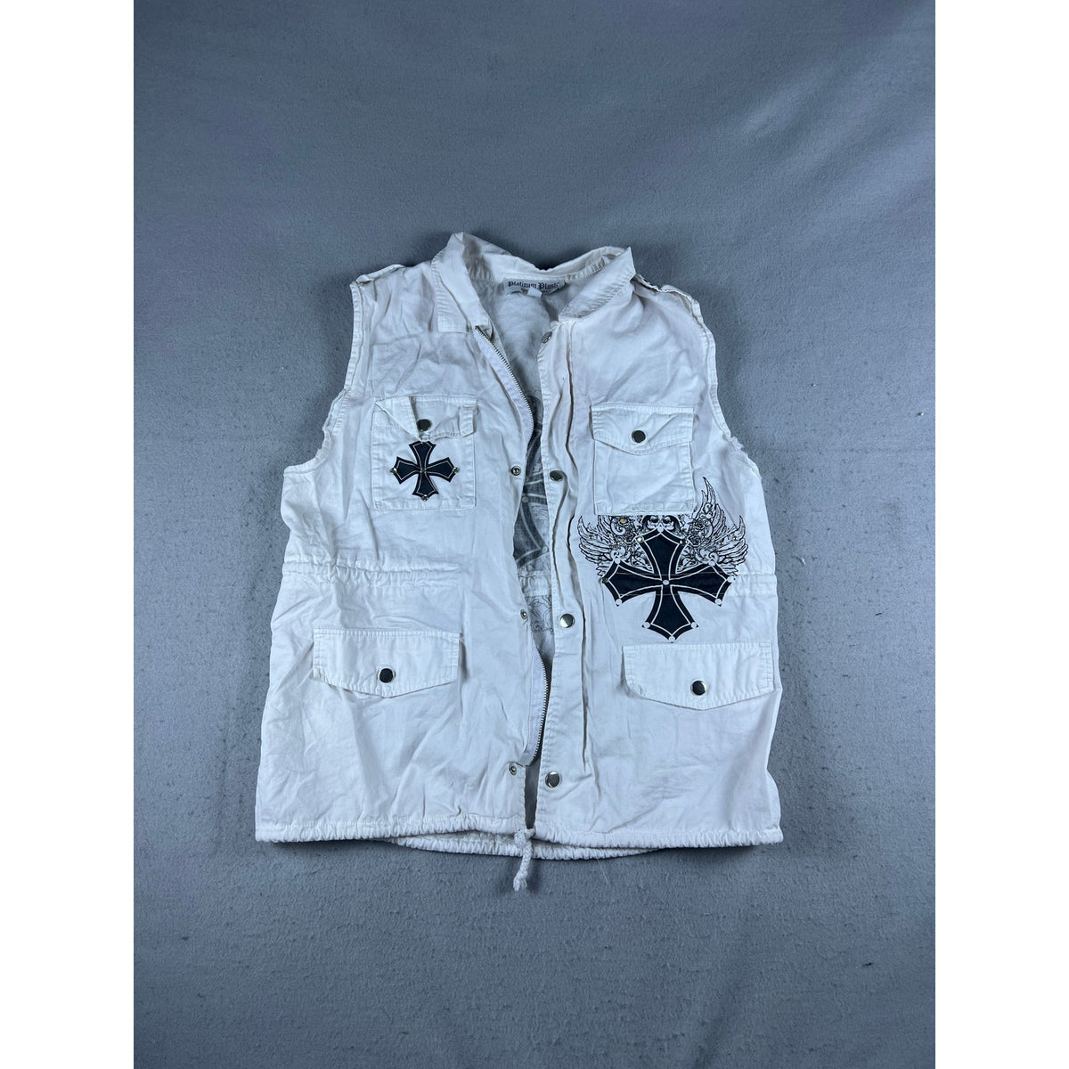 Platinum Plush Cross Angel Wings Vest Womens