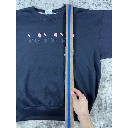 Vintage 80s Black Cat Crewneck - XL